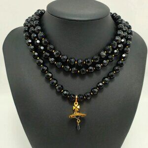 Vivienne Westwood Triple Black Necklace Gold Pendant